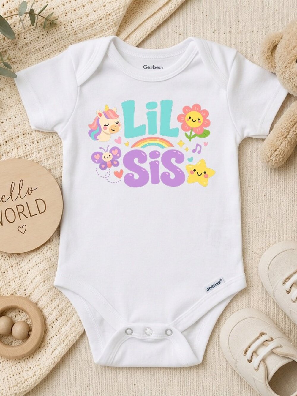 Lil Sis Retro Sister Baby Shower Gift ONESIE®